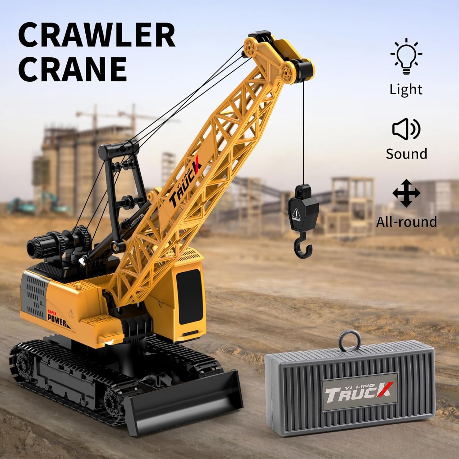 Claw Crane Machine - RC クローラークレーンおもちゃ合金リモコン建設車両リフターフックライトサウンドエンジニアリングカー付き子供男の子用